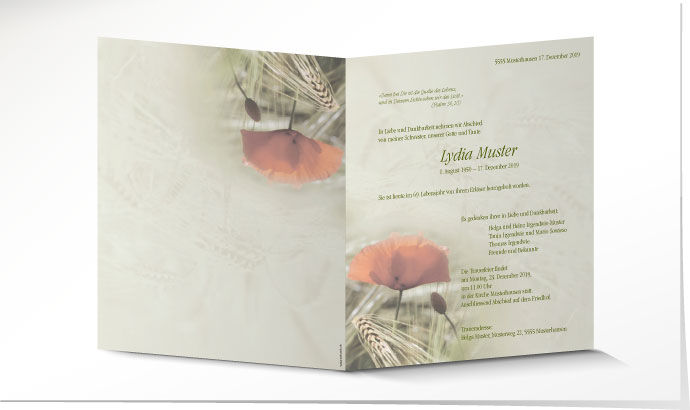 Leidzirkular (Bogen) Mohn 2653 Trauerkarte Doppelbogen