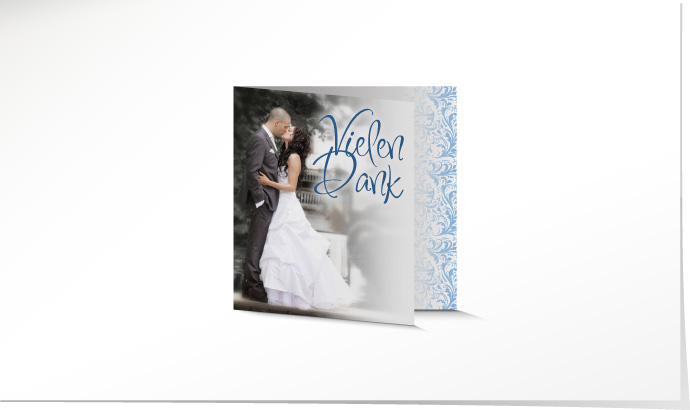 Dankeskarte Hochzeit 558A blau mit Ornament | Schüch-Verlag