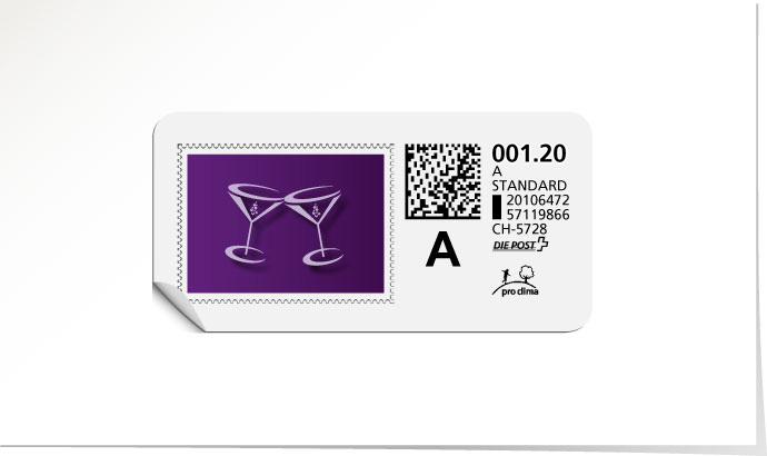 A-Post-Briefmarke 601/5 (Sektglas) violet