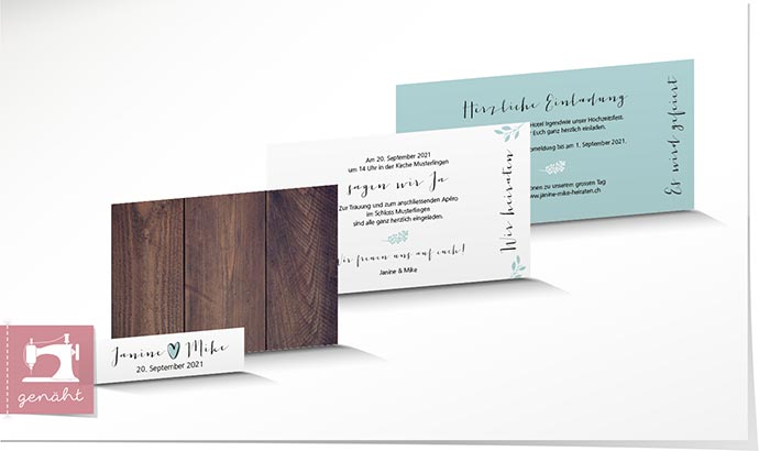 Hochzeitseinladung genäht 860 Hochzeitskarte