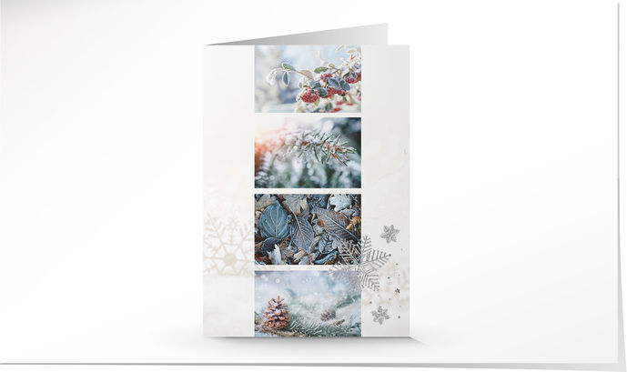 Weihnachtskarte 8986 Collage mit Schneeflocken