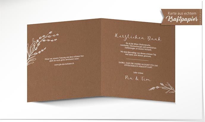 Dankeskarte Hochzeit 931 Kraftpapier Dankeskarte Hochzeit