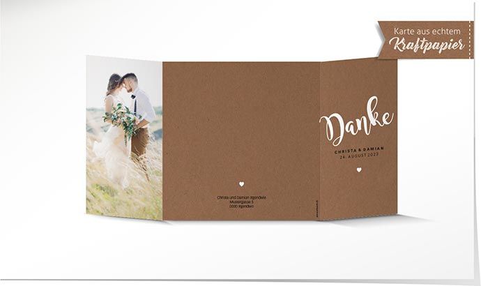 Dankeskarte Hochzeit 932 Kraftpapier Dankeskarte Hochzeit