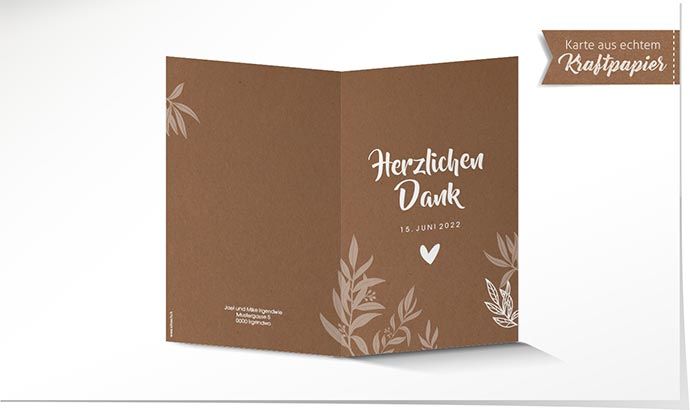 Dankeskarte Hochzeit 935 Kraftpapier Dankeskarte Hochzeit