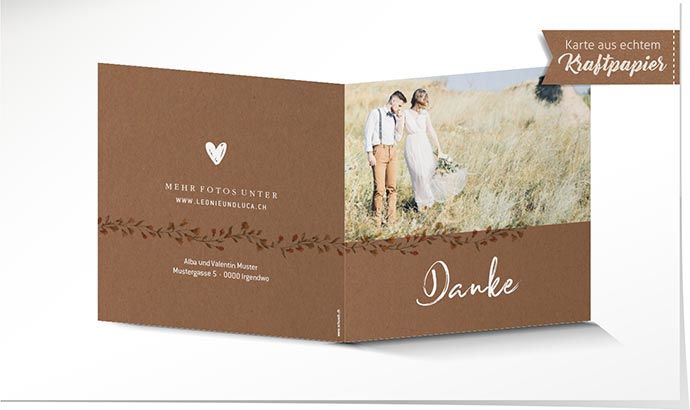 Dankeskarte Hochzeit 937 Kraftpapier Dankeskarte Hochzeit