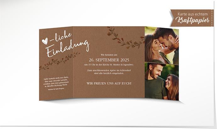 Hochzeitseinladung 937 Kraftpapier Hochzeitskarte